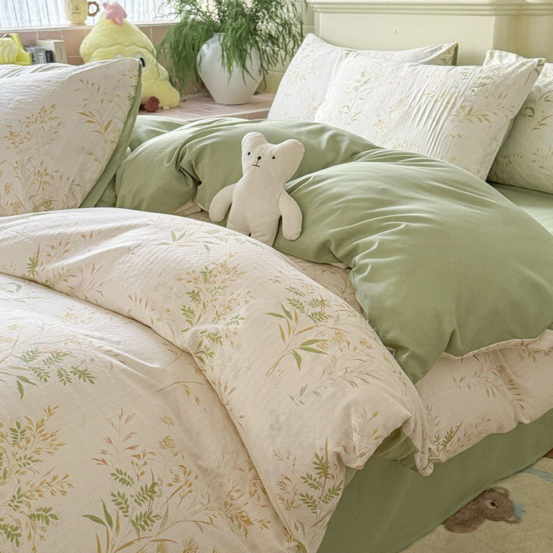 Jacquard Floral Cotton Gauze Bedding Set – Soft Layered Comfort