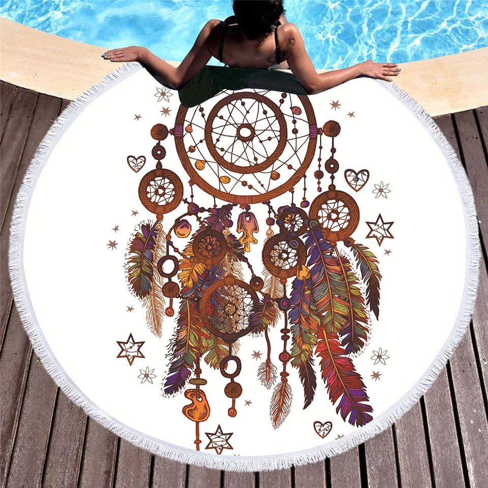 Round  Feather wind chime Beach towel home textile  Beach Towel Tapestry Blanket