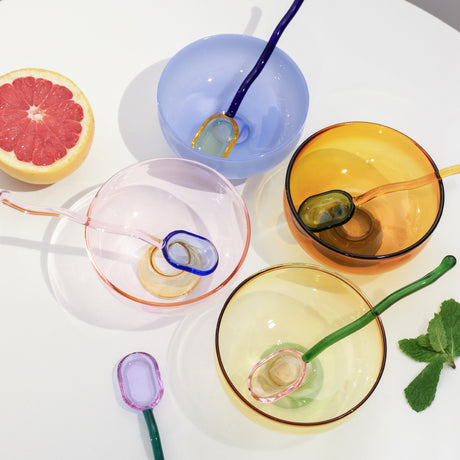 Colored Glass Bowl, Fruit Salad Bowl, Soup Bowl, Tableware, Household Heat-Resistant Transparent Rice Bowl, Spoon Set