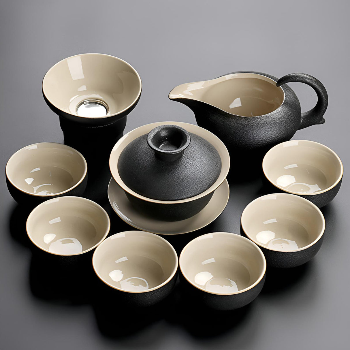 Zen Style Black Pottery Nine-Piece Tea Set 🖤