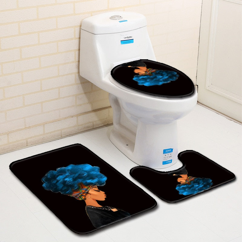 Bathroom Accession 3pcs/Set Star Girl Prited Bathroom Non-Slip Pedestal Rug + Lid Toilet Cover + Bath Mat - Julia M LifeStyles