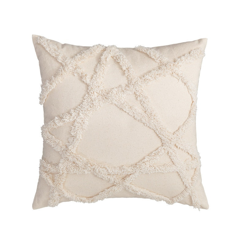 Tassels Cushion Cover 45x45cm - Beige and White Boho Decor - Julia M LifeStyles