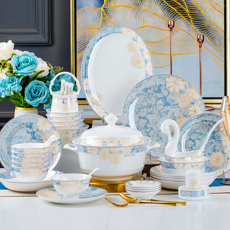 Elegant 16-Piece New Bone China Dinnerware Set with Chopsticks & Glazed Finish
