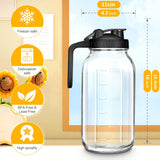 [Lead-Free Glass Bottles] 3pcs 64oz Thick Lead-Free Glass Cold Brew Water Bottles | Airtight Leak-Proof Lids, Measurement Markings & Handle - Mason Jar for Iced Coffee, Tea, Family Gatherings, Refrigerator Storage (Black/Gray - Julia M LifeStyles