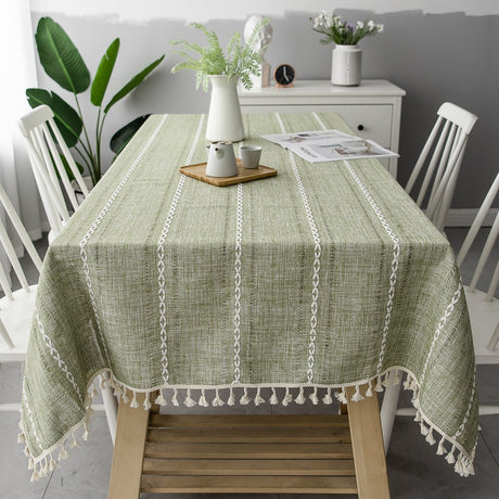 Nordic Christmas Table Cloth Hollow Tassel Table Cloth Solid Color Long Stripe Jacquard Table Cloth Tea Table Mat Cotton Linen