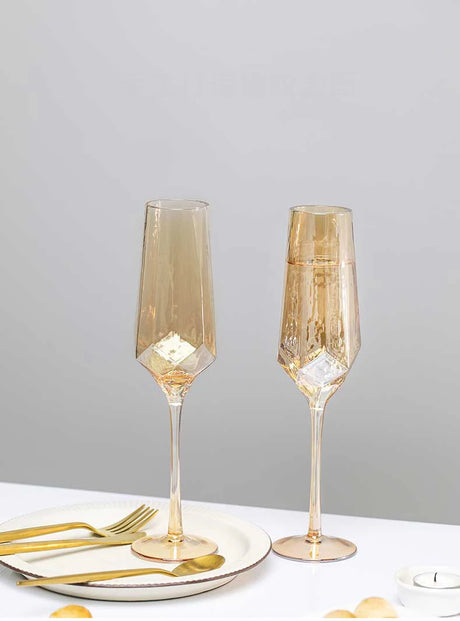 Hammered Diamond Amber Crystal Champagne Goblet