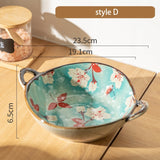 7.5inch Japanese Household Noodle Bowl Ceramic Soup Bowl With Handle Salad Pasta Bowl Kitchen Tableware Microwave Oven Bakware