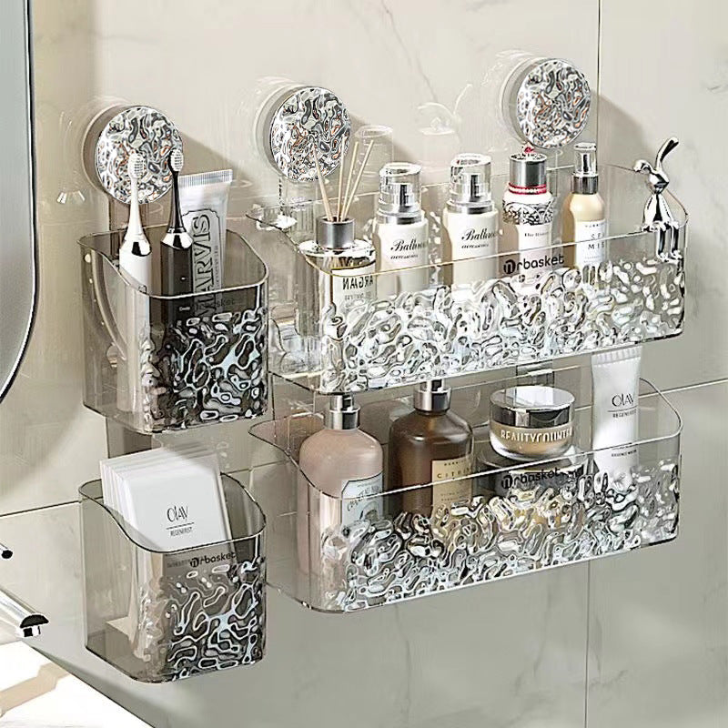 Suction tray rack bathroom shelf no punch bathroom wash table hanging basket wall hanging wall receiving rack Julia M Home & Kitchen