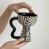 High-value French coffee cup retro ceramic mug creative handle ring tall water cup latte flower cup
