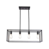 Pendant Lighting 4 Light Industrial Vintage Open Frame Rectangle Chandeliers Modern Black Linear Cage Ceiling Light Fixture - Julia M LifeStyles