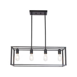 Pendant Lighting 4 Light Industrial Vintage Open Frame Rectangle Chandeliers Modern Black Linear Cage Ceiling Light Fixture - Julia M LifeStyles