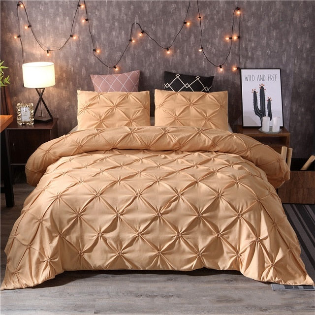Luxury White Pinch Pleat Duvet Cover Set for Twin/Queen/King eprolo
