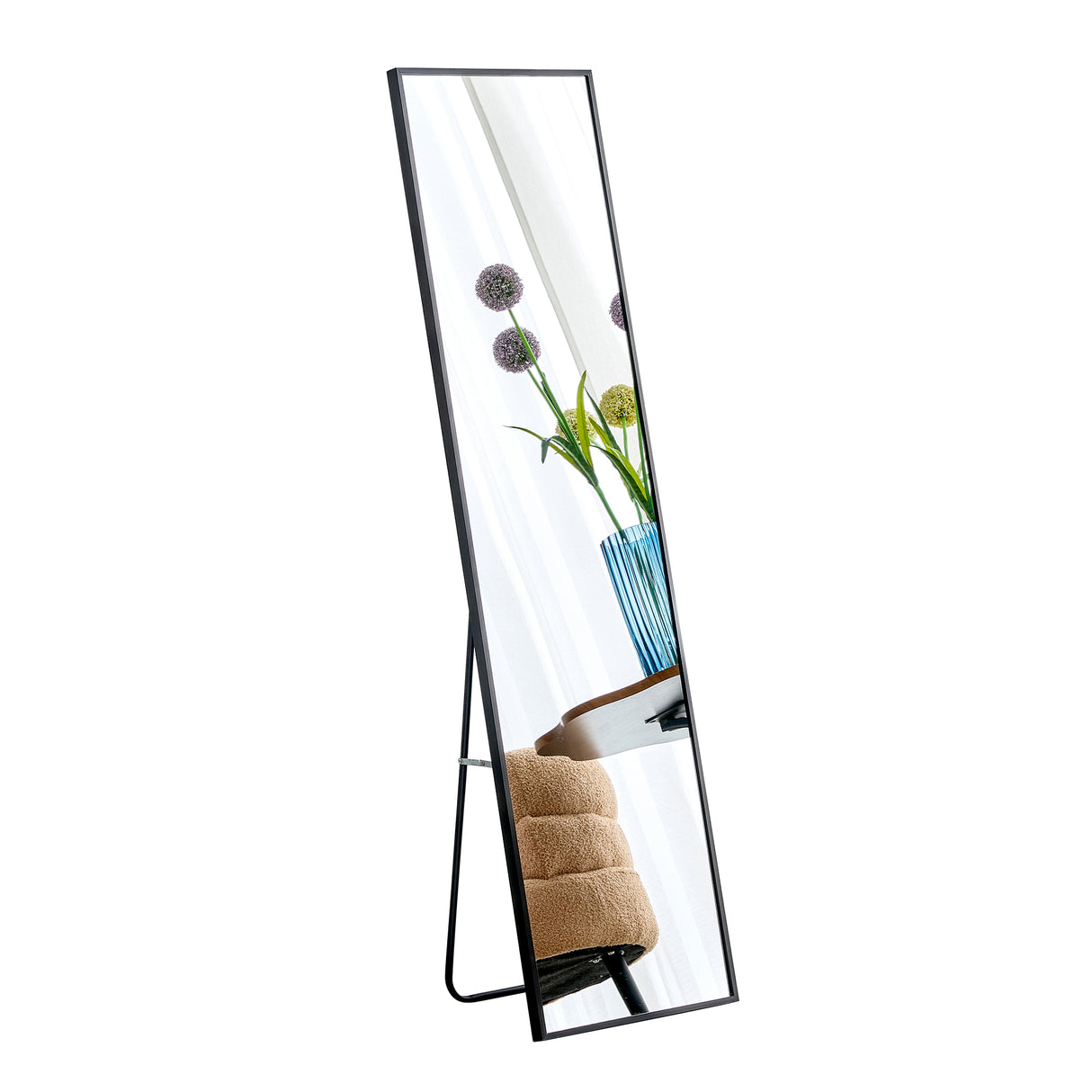 Aluminum Alloy Metal Frame Wall-Mounted Full-Length Mirror Black 65 x 23"