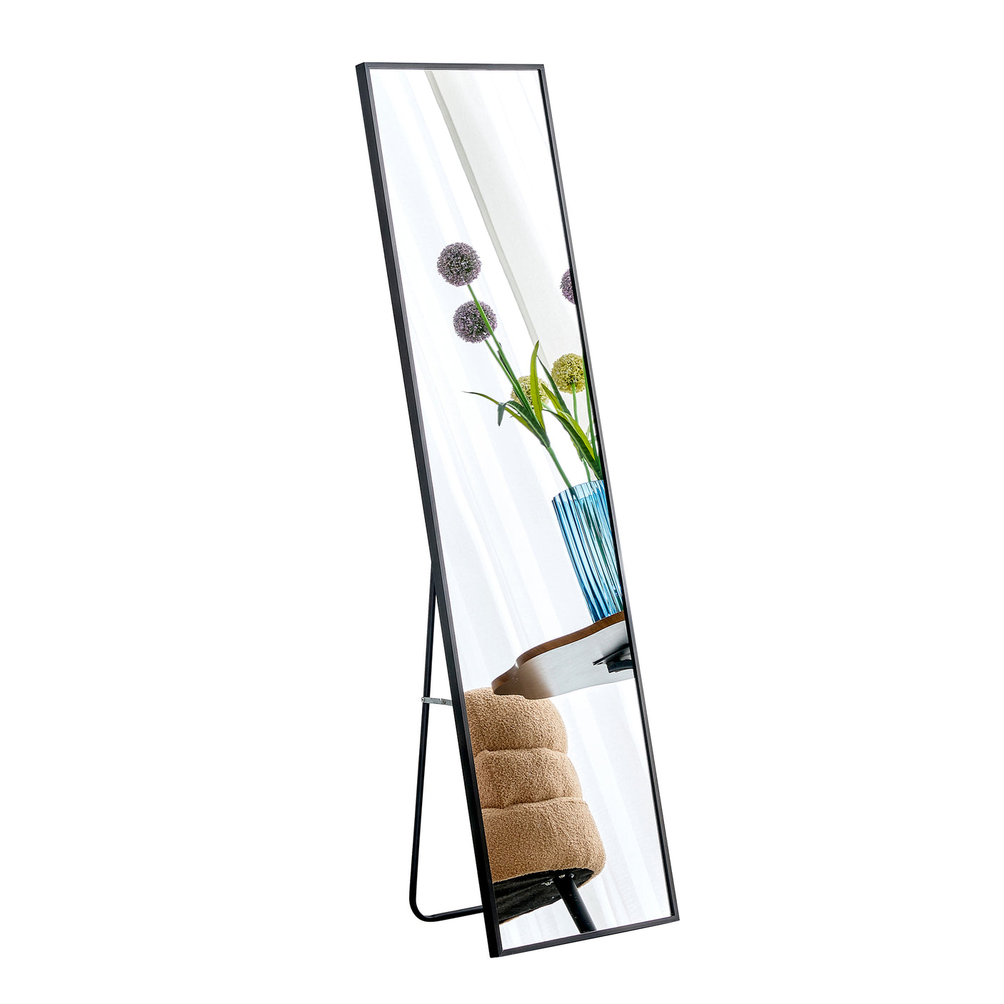 Aluminum Alloy Metal Frame Wall-Mounted Full-Length Mirror Black 65 x 23"