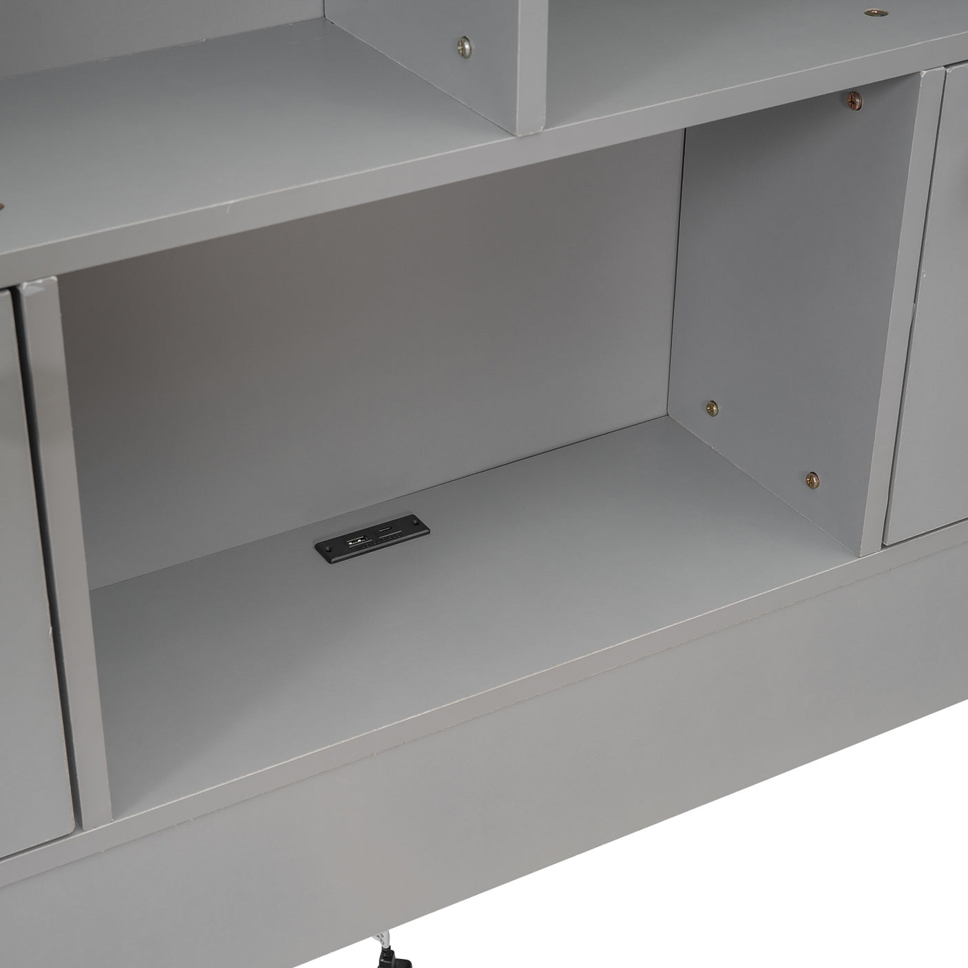 Full Size Platform Bed with Storage Headboard, Charging Station and 4 Drawers, Gray - Julia M LifeStyles
