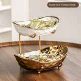 Multi-Layer Light Luxury Ceramic Fruit Tray with Electroplated Gold or Silver Frame