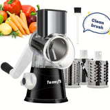 Rotary Cheese Grater and Vegetable Slicer - Kitchen Mandoline with 3 Interchangeable Blades, Easy-to-Clean for Fruits, Potatoes, Carrots, Nuts