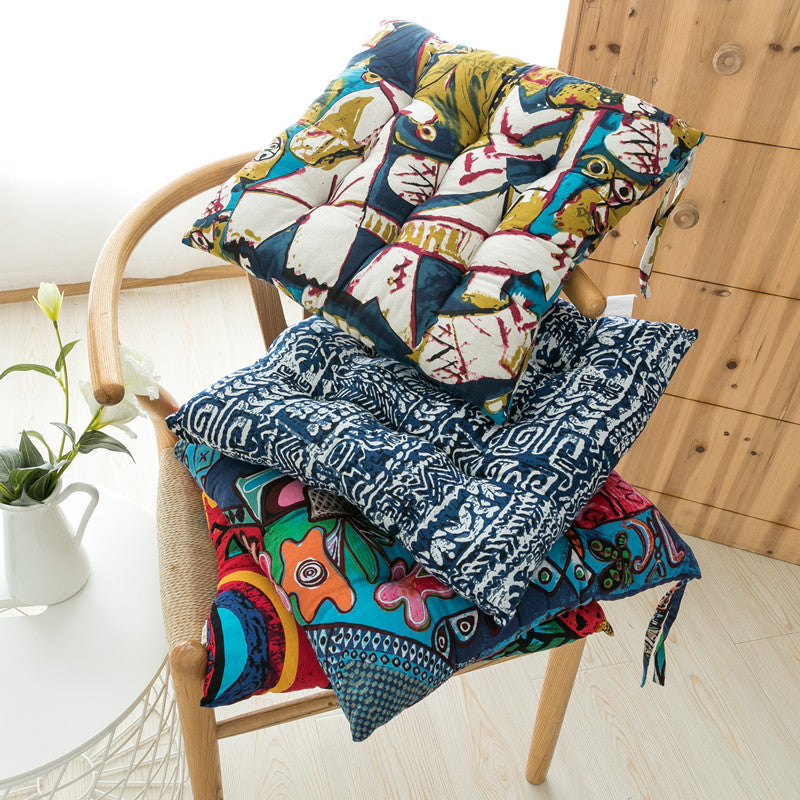 Dark Retro Southeast Asian Cotton Linen Luxurious Chair Cushion