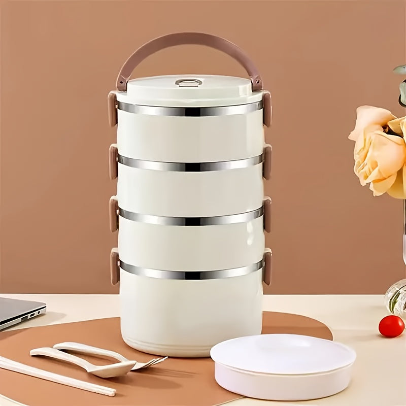 1 Set Of Stainless Steel 4 Layer Lunch Box With Lid With Complementary Bag & Cutlery Large Capacity Storage Bucket, For Camping, Picnic, School, Office, And Outdoor Adventures Julia M Home & Kitchen
