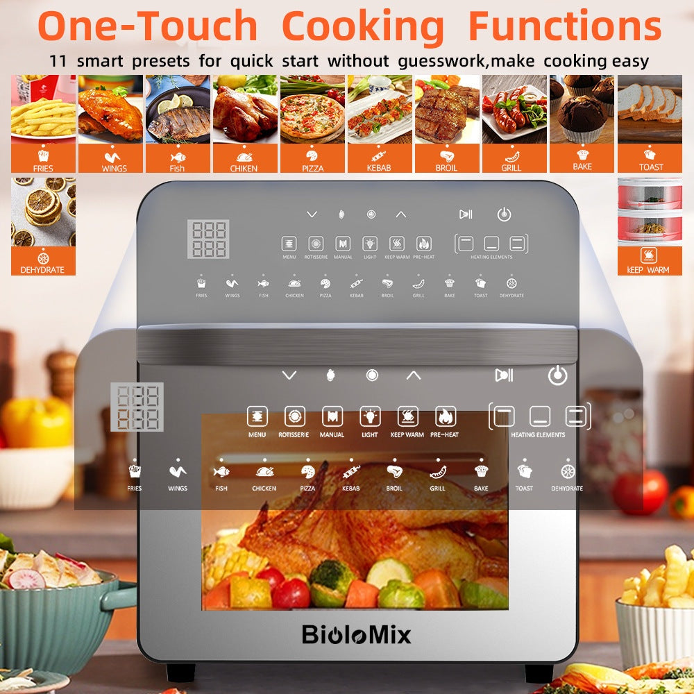 Stainless steel double heating air oven with 15L capacity and 1700W power for even cooking
