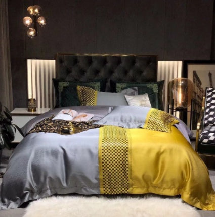 Luxury Retro Style Black Gold Jacquard Cotton Bed Set