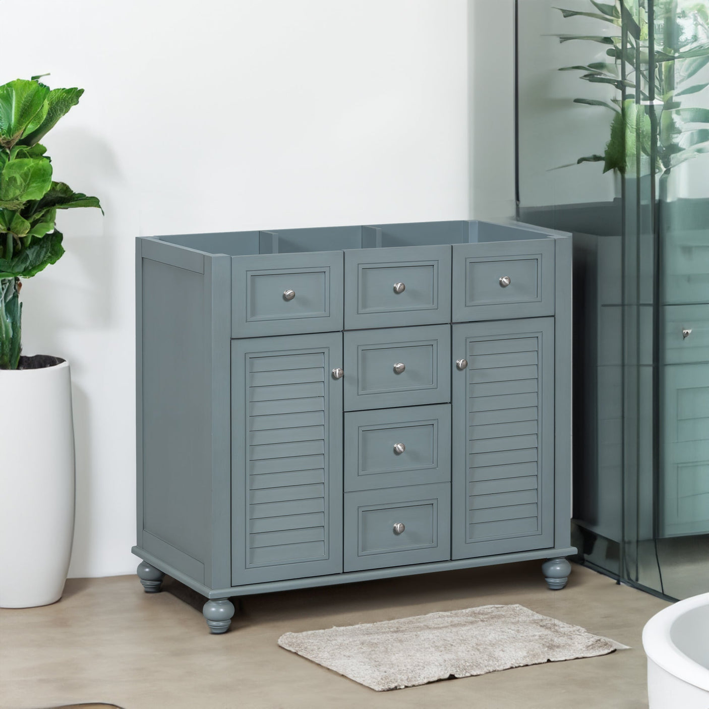 36 "No sink, with 2 drawers and soft closing door, independent makeup rack, bathroom cabinet, blue (excluding sink) Julia M Home & Kitchen