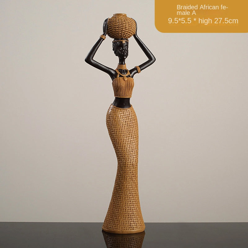 Elegant Golden Resin African Girls' Ethnic Home Sculptures