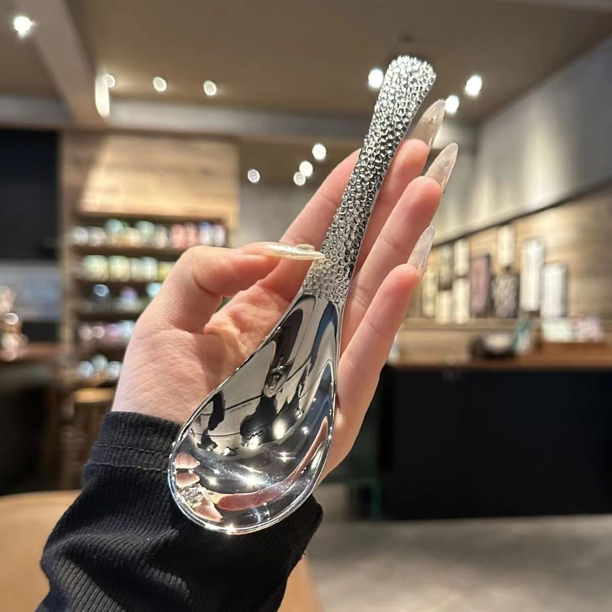 Retro Hammer Point Spoon Stainless Steel Hammer Pattern Spoon Commercial Thickened Spoon Creative Eating Spoon Good-looking Dessert Spoon Julia M LifeStyles