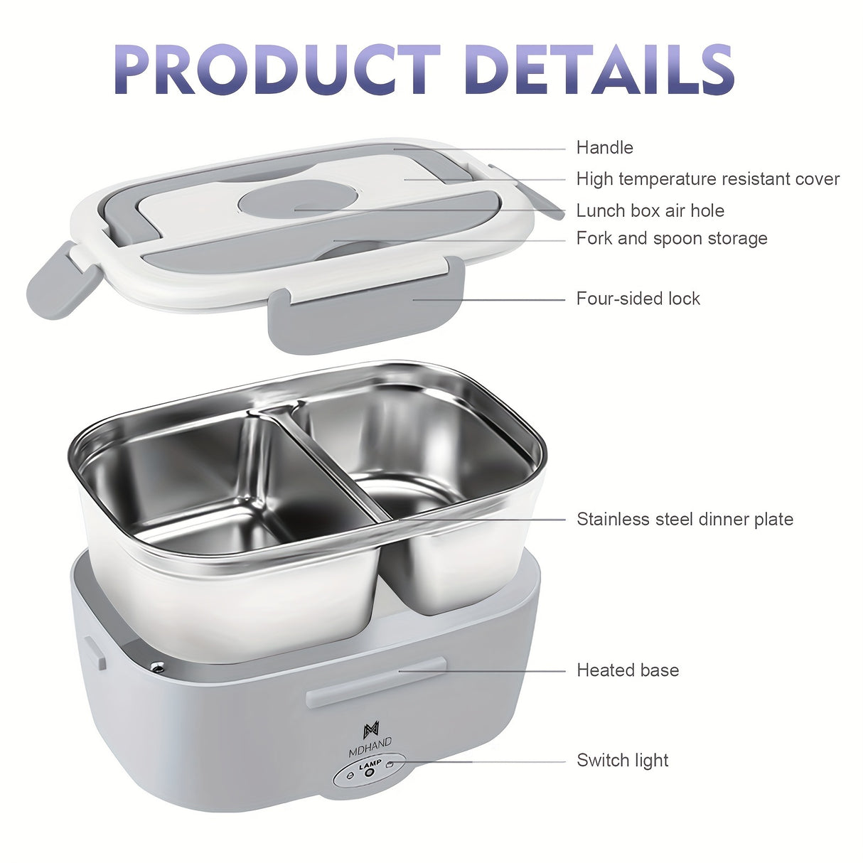 65W Electric Lunch Box Heater - Portable Food Warmer with Stainless Steel Tray Julia M Home & Kitchen