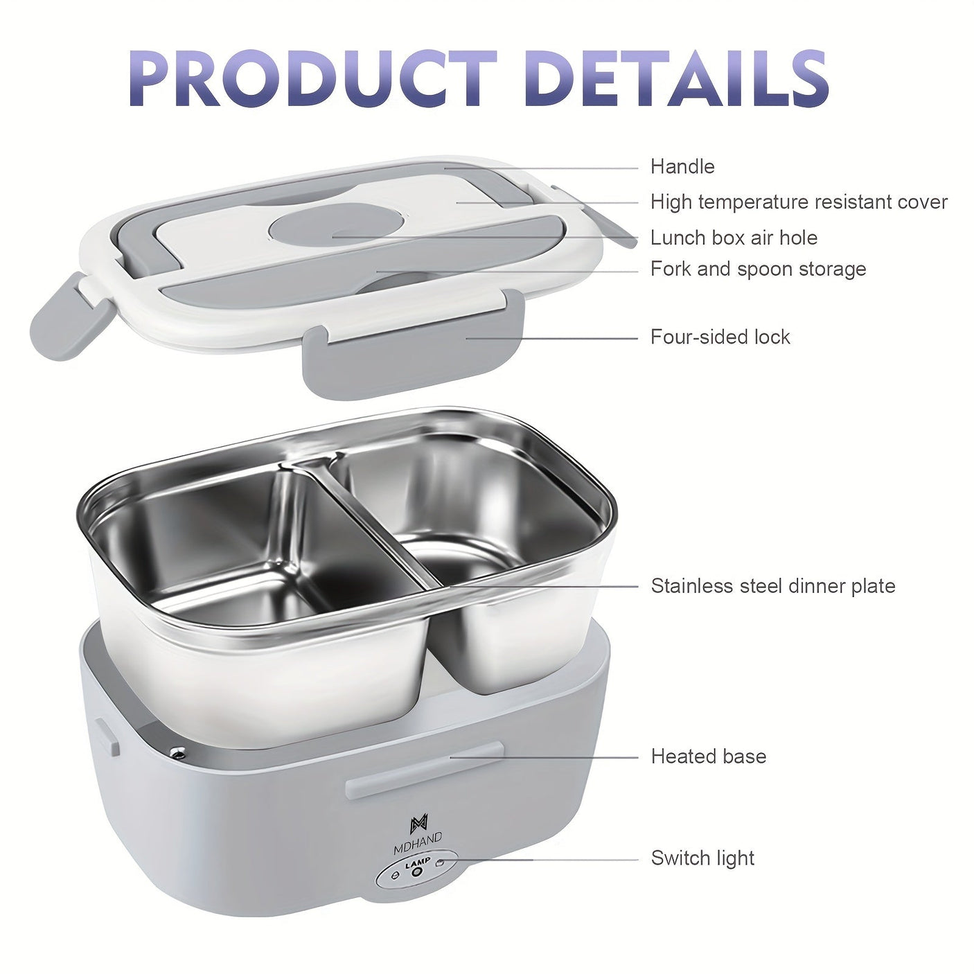 65W Electric Lunch Box Heater - Portable Food Warmer with Stainless Steel Tray Julia M Home & Kitchen