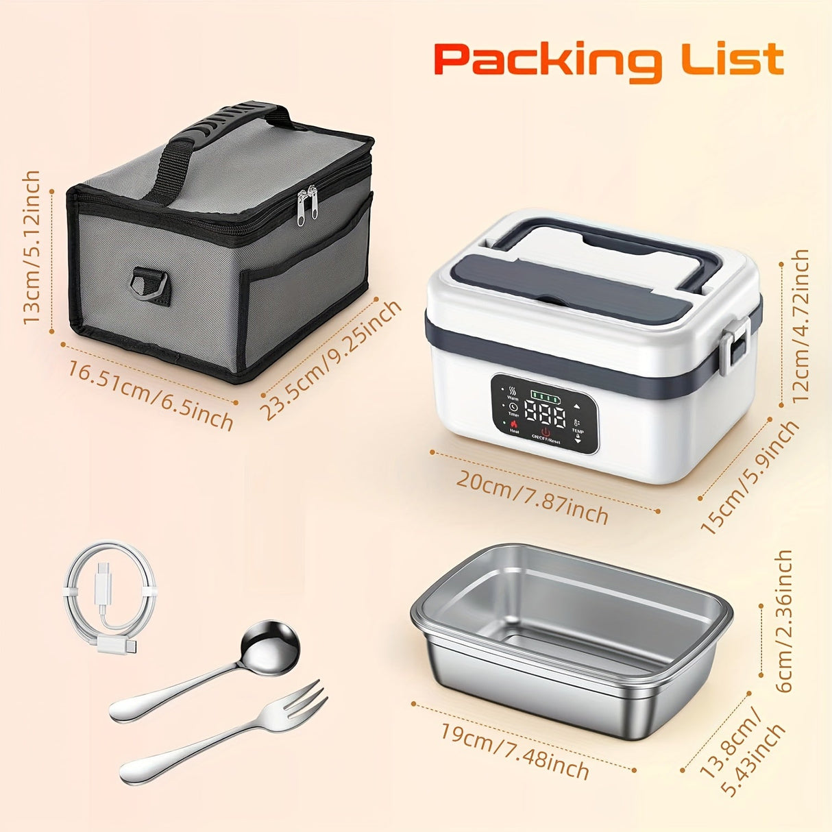 Wireless Electric Insulated Lunch Box - Built-in 8000mAh Battery, 60W Heating Lunch Box 33.81oz Stainless Steel Portable Food Heater, Can Be Used As A Power Bank To Charge Mobile Phones, Suitable For Travel, Cars, Truck Drive Julia M LifeStyles