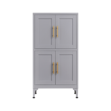 Grey metal kitchen storage cabinet, kitchen pantry storage cabinet with door and shelf, adjustable leveling feet