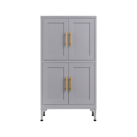 Grey metal kitchen storage cabinet, kitchen pantry storage cabinet with door and shelf, adjustable leveling feet