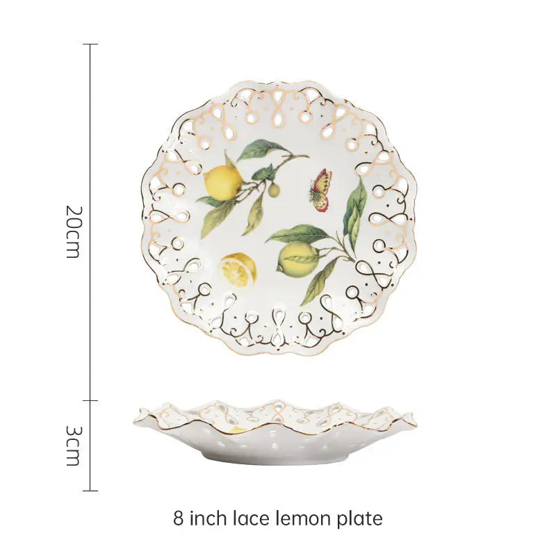 European - style Elegant Lemon Espresso Cups Set: Includes Tea Cups, Saucers, Ceramic Mugs, and a Dessert Plate eprolo
