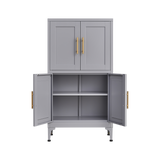 Grey metal kitchen storage cabinet, kitchen pantry storage cabinet with door and shelf, adjustable leveling feet