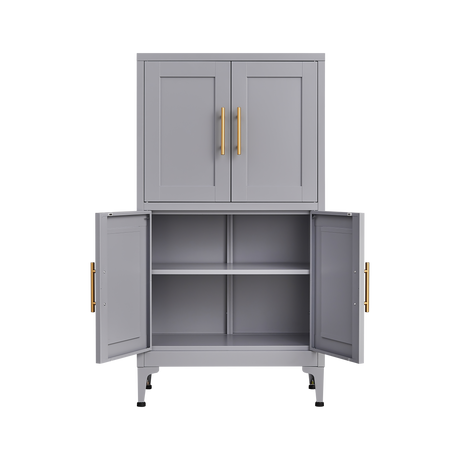 Grey metal kitchen storage cabinet, kitchen pantry storage cabinet with door and shelf, adjustable leveling feet
