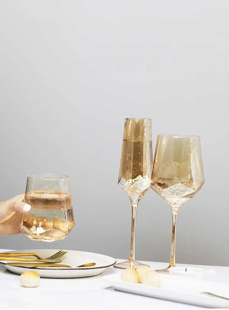 Hammered Diamond Amber Crystal Champagne Goblet Julia M Home & Kitchen