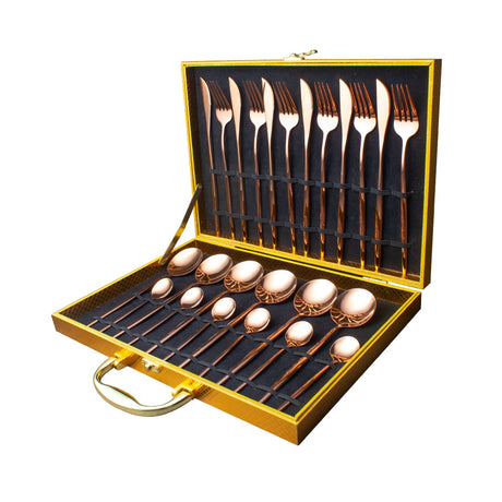 24pcs Gold Dinnerware Set Stainless Steel Tableware Set Knife Fork Spoon Luxury Cutlery Set Gift Box