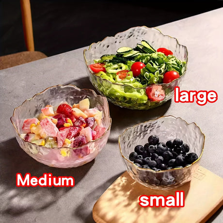 [Glass Mixing Bowls] Glass Mixing Bowls, Glass Serving Bowls, Clear Glass Bowls, Salad Bowl Set, Large Medium SmallThree-piece Glass Bowl Set, Glass Tableware, for Cereals, Desserts, Fruits, Oatmeal, Ice Cream, for Home Kitch Julia M LifeStyles