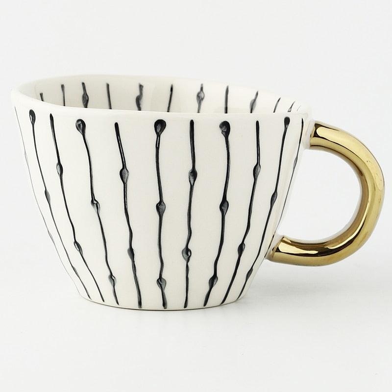 Motif Gold-Handle Ceramic Mug, 350 mL