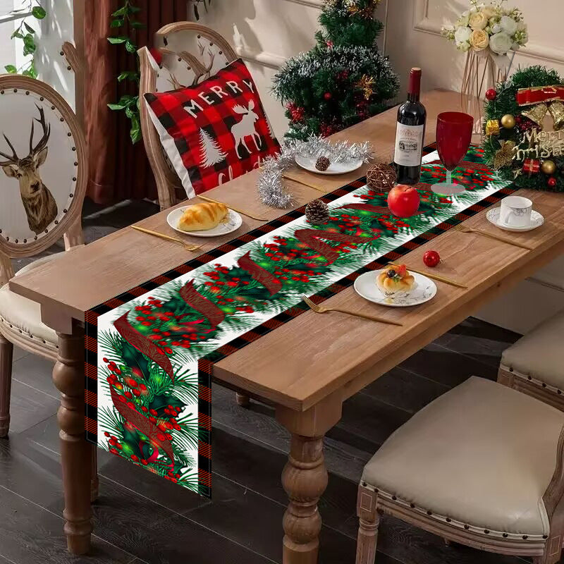 New red and black checkered table flag Christmas red fruit printed tablecloth TV cabinet decoration tablecloth home fabric