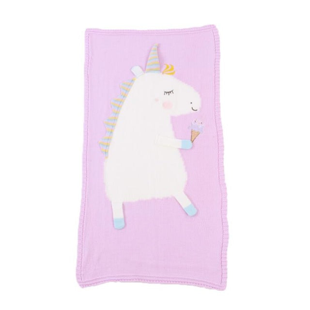 Unicorn Knit Baby Blanket – Soft Warm Swaddle & Bath Towel 60x120cm