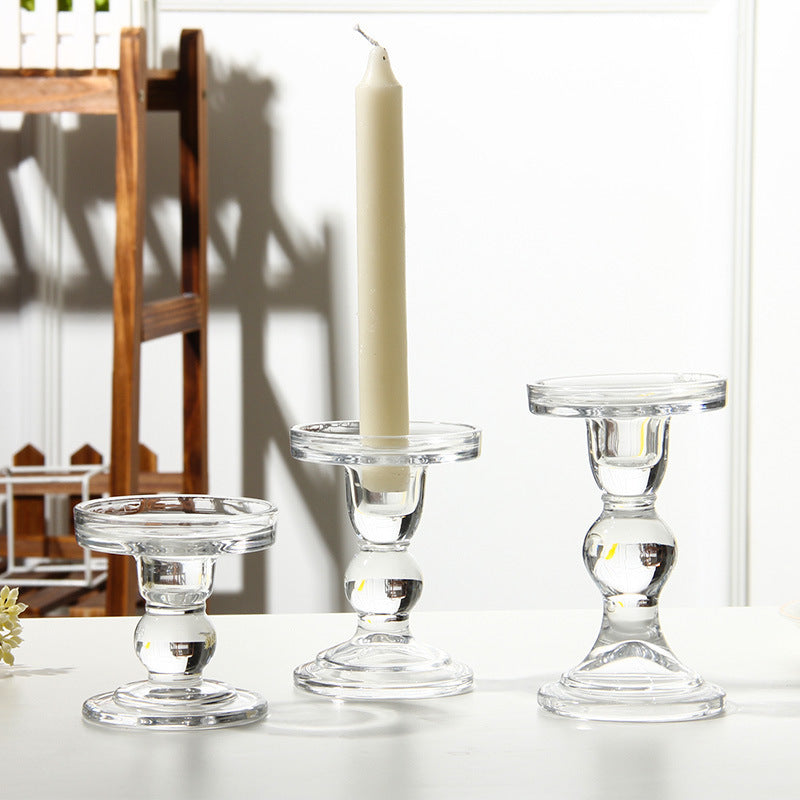 Glass Candle Holder Transparent Glass Set Candle Holder High Foot Crafts Wax Holder - Julia M LifeStyles