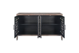 Hollow Four Door Antique Cabinet, American Country Style, Suitable for Living Room, TV Cabinet, Kitchen (Brown)