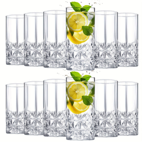 Set Of 12 Tall Highball Glasses 12oz Crystal Drinking Glasses - Julia M LifeStyles