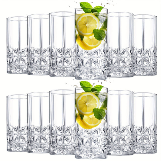 Set Of 12 Tall Highball Glasses 12oz Crystal Drinking Glasses - Julia M LifeStyles