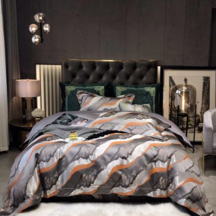 Luxury Retro Style Black Gold Jacquard Cotton Bed Set