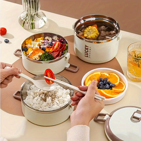 1 Set Of Stainless Steel 4 Layer Lunch Box With Lid With Complementary Bag & Cutlery Large Capacity Storage Bucket, For Camping, Picnic, School, Office, And Outdoor Adventures Julia M Home & Kitchen