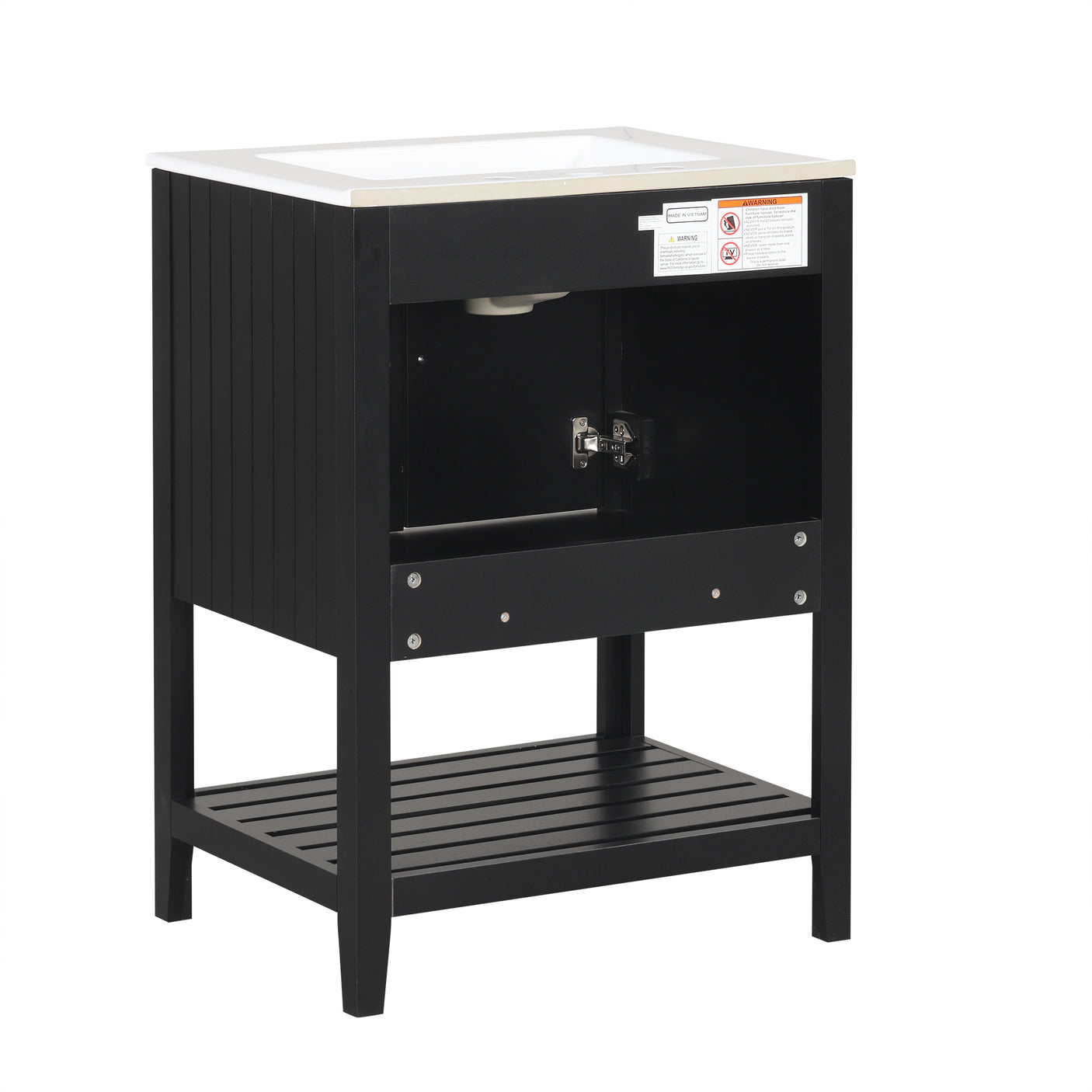 24" Black Modern Sleek Bathroom Vanity Elegant Ceramic Sink with Solid Wood Frame Open Style Shelf - Julia M LifeStyles