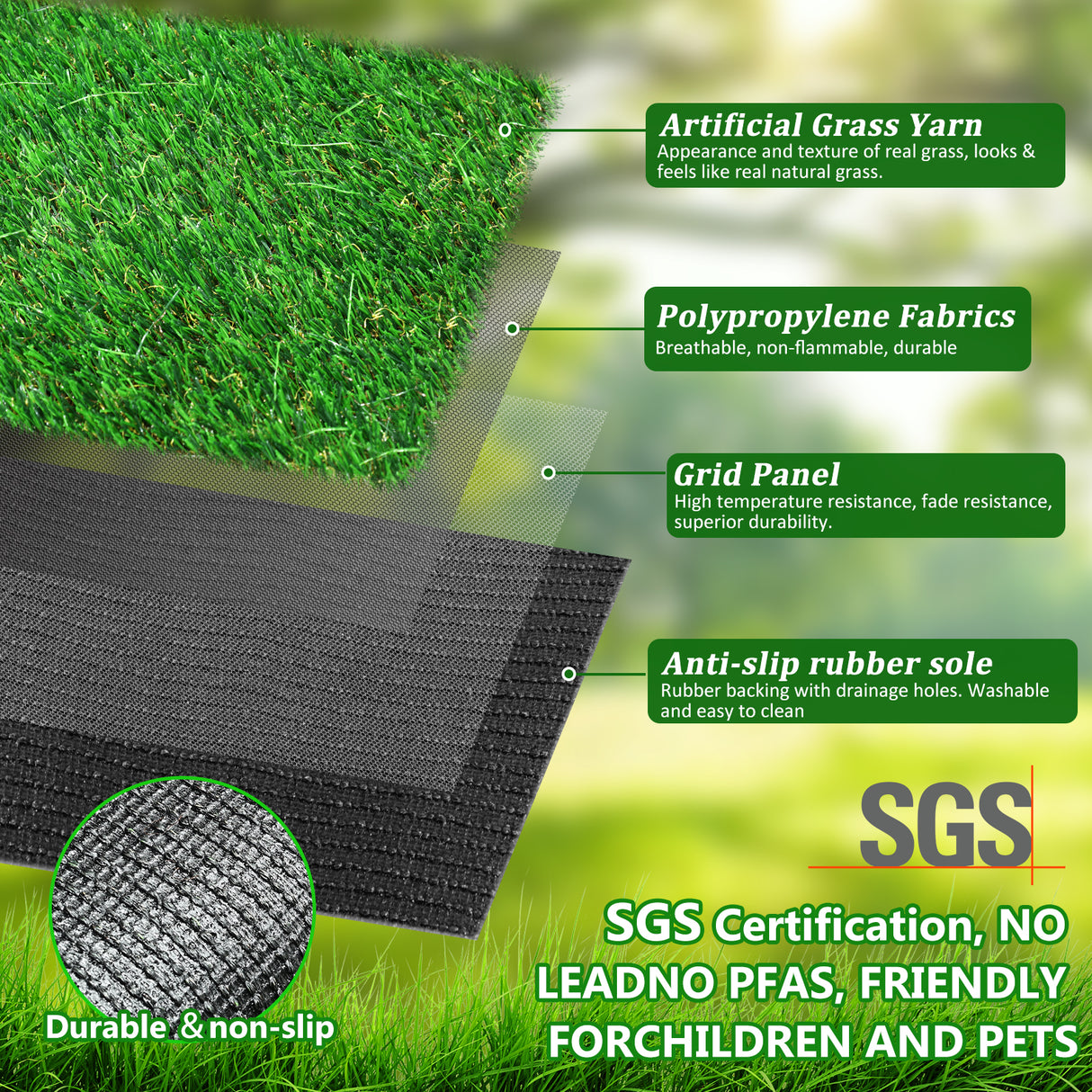 2FTX10FT Outdoor Artificial Grass Runway Blanket, Thick and Realistic Fake Grass Roll Decoration 1.38 "Pile Height
